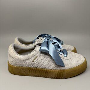 Adidas Sambarose Women's Size 7.5 Bow Lace Shoes Grey Suede Classic Low Sneakers